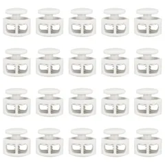 uxcell 20個のプラスチックコードロック、ダブルホールスプリングトグルストッパークリップ、ドローストリング、パラコード、バッグ、衣類、手袋のストリングロック交換用、ホワイト