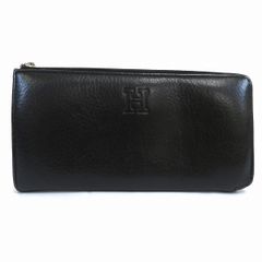 HIROFU ヒロフ 長財布 Hロゴ シボ革 ブラック 黒 L字ジップ レザー 