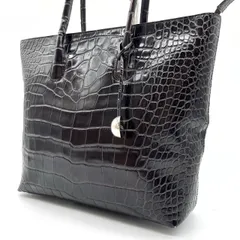 【良品】 FURLA フルラ トートバッグ クロコ型押し レザー 革 ブラウン 茶色 チャーム シルバー金具 レディース