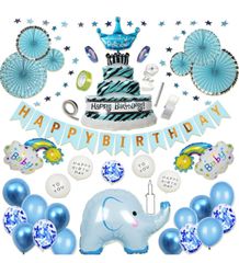 誕生日 飾り付け 子供 赤ちゃん バルーン 風船 セット ガーランド ペーパーファン 男の子 HAPPY BIRTHDAY