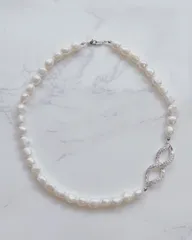 石付チェーンパールネックレス［シルバー］