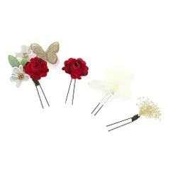 髪飾り 成人式 赤 振袖 前撮り 袴 花 4点セット 白 ゴールド レース 蝶 ちょうちょ かんざし おしゃれ 小さい かわいい 粋 ヘ No.9-4908