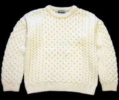 アイルランド製 aran crafts ケーブル編み メリノウールニット セーター ナチュラル S★フィッシャーマン アラン ユーロ ヨーロッパ