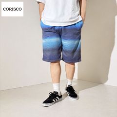 新品 CORISCO コリスコ 総柄 プリント ショートパンツ ミニ裏毛 スウェット ハーフパンツ 短パン  スウェットショーツ スウェットパンツ メンズ レディース ユニセックス グラデーション ブルー 青 M L LL 16.段染めBLUE 621911