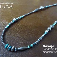 【さしば様専用】インディアンジュエリー ターコイズ ビーズ ネックレス シルバー925 チェーン ナバホ INCA