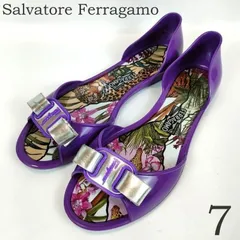 良品 Salvatore Ferragamo サルヴァトーレフェラガモ ヴァラリボン サンダル アニマル柄 花柄 ラバー 7 パープル レディース シューズ 靴