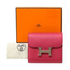 エルメス HERMES コンスタンス コンパクト エプソン (レザー) SV金具 A刻印 2017年 二つ折り財布 かぶせ蓋 ミディアムウォレット H金具 ローズアザレ (ピンク) 正規品 中古 mbl18002