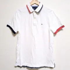 (^w^)b TOMMY HILFIGER トミーヒルフィガー 半袖 ポロシャツ 白 赤 紺 ライン コットン100% ゴルフ シンプル おしゃれ パパの服 ロゴ 定番 大人コーデ 紳士 メンズ サイズM