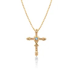 クラシカル クロス & リボン モチーフ 11月 誕生石 ブルートパーズ 付き キラキラ カットボール チェーン ネックレス 美輪宝石 ※製作納期約４週間