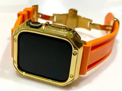 ゴールドオレンジ＠カスタム セット アップルウォッチバンド ラバーベルト Apple Watch カバー ケース メンズ レディース 38mm 40mm 41mm 42mm 44mm 45mm46mm49mm ウルトラ　ultra SE