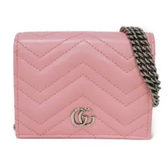 GUCCI グッチ キルティング コンパクト チェーンウォレット ダブルG シェブロン Vステッチ パステル ライト ピンク 札入れ カードケース コインケース 美品 GGマーモント ワイルドローズ 二つ折り財布 625693 DTD1T 5815