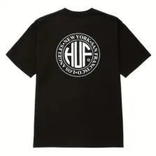 [本日特価] 【綿100% 6.35オンス】男女兼用 HUFロゴTシャツ白文字サークルプリント（黒無地/サンフランシスコ表記/太字フォント）のサムネイル