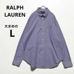 RALPH LAUREN ラルフローレン  CLASSIC FIT ポニー刺繍 グリーン ボタンダウン シャツ 長袖 ギンガムチェック 紫 パープル オーバーサイズ Lサイズ