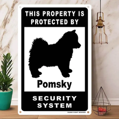 雑貨【Pomsky/ポンスキー】  Dog ドッグ  犬    メタルポスタ―　Security  セキュリティー 警告  ヤードサイン メタルプレート  ブリキ看板  -171
