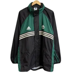 adidas アディダス ナイロンジャケット フード付き ウィンドブレーカー フルジップ ポケット付き 黒×緑 Lサイズ No.H580