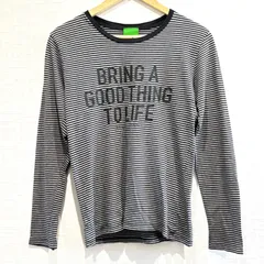 (^w^)b BEAMS ビームス 長袖Tシャツ 長T ロンＴ 長袖 丸首 ストライプ柄 古着 カジュアル インナー バックロゴプリント 細見え ボーダー ラフ タウンユース ルームウェア 男女兼用 黒 ブラック グレー メンズ