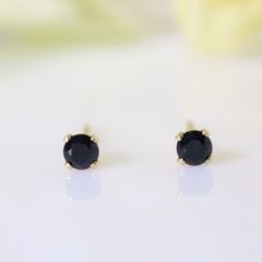 14KGF ブラックサファイア 3mm シンプル 一粒 ピアス