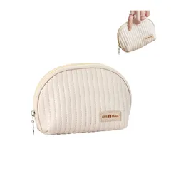【特価セール】かわいい 可愛い 化粧ぽーち 軽量 コスメポーチ 防水 大きめ バニティポーチ 持ち運び コスメぽーち 大容量 こすめぽーち メイクポーチ メイクぽーち 化粧ポーチ (半円形 ALLMIRA ベージュ)