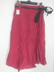 ◇ Mila Owen ミラ オーウェン リネン100% ロング フレア スカート サイズ0 レッド レディース  【1002800320257】