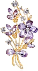 Miaomyao ミャオミャオ キュービックジルコニア ゴールド エレガント すみれ 花 フラワー パール パープル クリスタル 水晶 ブローチ ストールピン アクセサリー(パープル,  小さめ)