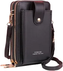 FairyPomu スマホショルダー スマホポーチ 財布 斜めがけ ショルダーバッグ レディース スマホポシェット ミニバッグ(ブラック)