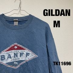 GILDAN トレーナー 長袖 M ダークブルー スウェット ビッグプリント カナダ BANFF 裏起毛 秋冬 ギルダン RN93846 古着 TK11696