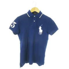 ポロ ラルフローレン POLO RALPH LAUREN ポロシャツ 半袖 コットン 鹿の子 ライン 刺繍 ビッグポニー XS 紺 ネイビー /AO16 ■GY18