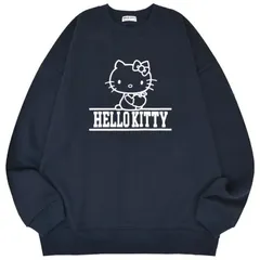 ハローキティ 裏起毛 スウェット トレーナー ビッグ オーバーサイズ サンリオ キャラクターズ プリント メンズ レディース ユニセックス 長袖 トレーナー レディース メンズ フリーサイズ M L LL 部屋着 hello kitty ネイビー ホワイト