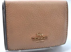 美品 COACH コーチ 三つ折り財布 レザー ベージュ ワインレッド 2E12452