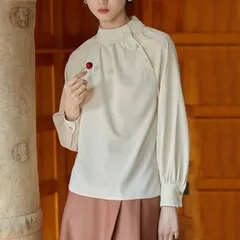 ブラウス レディース フォーマル 華やか きれいめ ゆったり ハイネック スタンドカラー ボタン チャイナ風 長袖 春 秋 冬 ベージュ ゆる 華奢見え 立ち襟 オフィス 胸 大きい エレガント ミセス