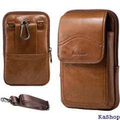 HUAZHIMAO本革スマホホルスターベルトポーチ メンズ 携帯ベルト通しホルスターケースミニショルダーバッグ メンズ 3way 斜め掛け ボディバッグ ベルトウエストバッグ 為にiPhone/Samsung茶色携帯ホルスター 353