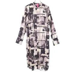 ヨウジヤマモト ノーカラー 総柄 ワンピース 1 ベージュ×黒×紫 Yohji Yamamoto 日本製 レディース 【中古】  【230306】