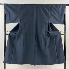 男着物 身丈136cm 裄丈67cm M 袷 アンサンブル 紬 幾何学模様 紺色 正絹 美品 優品 【中古】