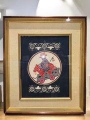 剪紙 絵画 中国美術 アンティーク 骨董 額 刺繍