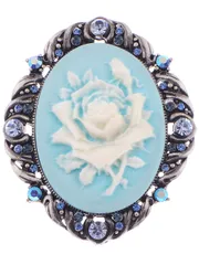Alilang ヴィンテージ風アンティークリプロダクト ローズピンククリスタルフラワー カメオピンブローチ, クリスタル 金属 [ブルー]