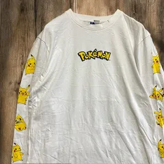 BKQL アニメ 長袖 Tシャツ ビンテージ 古着 白 ポケモン ポケットモンスター POKEMON ピカチュウ 袖プリント Sサイズ 2503  1980 p20/
