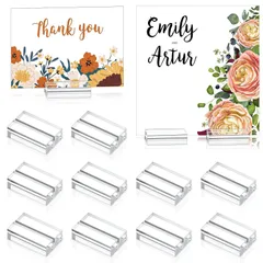 【在庫セール】透明 シンプル おしゃれ 結婚式 アクリル素材 会議 席札 10個入り メモホルダー 写真立て 番号 カードスタンド 値札 カード立て Selinear 机上用品 (20*30*8mm)