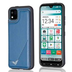 【数量限定】【Geshh】KYOCERA かんたんスマホ3 Y!mobile A205KC Sumaho3 レザーケース(ネイビーブルー)耐衝撃耐衝撃 財布型カバー カード収納 横置きスタンド機能 開閉式 ストラップ付き 薄型レザーケース 対応 京セラ かんた