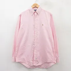 XL/古着 ラルフローレン 長袖 ブランド シャツ メンズ 90s ワンポイントロゴ オックスフォード ロング丈 コットン ボタンダウン ピンク 25s