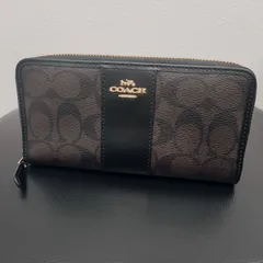美品★COACH コーチ ラウンドファスナー長財布 シグネチャー柄 F54630 ブラック×ブラウン ダークブラウン