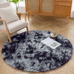 【特価セール】シャギーラグ 直径120cm 絨毯 円形 ふわふわ 滑り止め付 ラグマット 洗える 肌触り優しい カーペット 防ダニ 抗菌 防臭 ラグ オールシーズン快適に使用 床暖房 Keusnix ホットカーペット対応 ブラックグレー