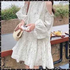 オフショルダー ティアードミニワンピース レディース 花柄 フリルワンピース フェミニン ゆったり チュニックワンピース きれいめ 可愛い夏服 フレアワンピデート リゾートワンピース ショートワンピース 着やせ 長袖ワンピ