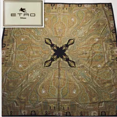 ■極美品■希少カシミヤ70%■ETRO エトロ　大判ストール　カシミヤ&シルク　132cm×132cm ペイズリー総柄　ペルシャ絨毯風　イタリア製　ブラウン系マルチカラー　レディース　紙ケース付き