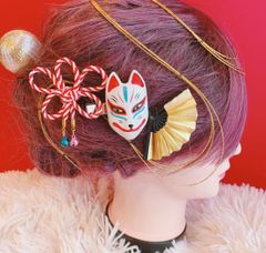 九重髪飾り２点 ポンポネットおびあげ 髪飾り ワイヤーポニー 組紐風[品番：SBEW0022507]｜SOUBIEN