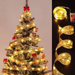 Lights クリスマスイルミネーションライト 電池式 Fairy 5M 50LED オーナメント クリスマスツリー 飾り 雰囲気 Christmas ロマンチック プレゼント ラッピング クリスマス 結婚式 お祝い日 [SFFERPPB]クリスマスリボン 正