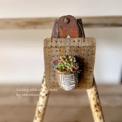 流木板のミニハンギングバスケット 乙女心