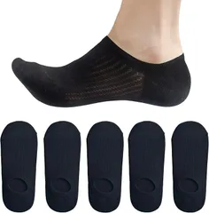 Kozy More 靴下 レディース 夏 涼しい 超通気性メッシュ 蒸れない 脱げない 5足 浅口 くるぶし メッシュソックス 薄手 締め付けない スニーカー丈 消臭 抗菌(ブラック（5足組）,  22.0-25.0 cm)