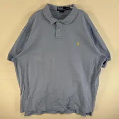 古着 90's/90年代 ポロバイラルフローレン Polo by Ralph Lauren 半袖 ポロシャツ ワンポインロゴ 刺繍 大きいサイズ 2ボタン XXL  水色 無地 メンズ