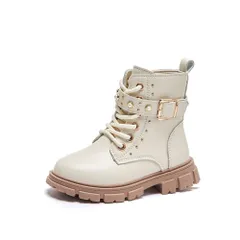 ☆ オフホワイト ☆ 35(22cm) ☆ キッズ ブーツ pkboots300 キッズ ブーツ 女の子 ショートブーツ ショート ショート丈 レースアップブーツ ハーフブーツ 子供ブーツ ひも 紐 ベルト 編み上げ ローヒール ラウンドトゥ