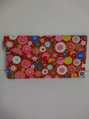 通帳ケースお年玉袋お札入れポーチペンケースエコバッグ長財布レッドはなび花縁起物柄